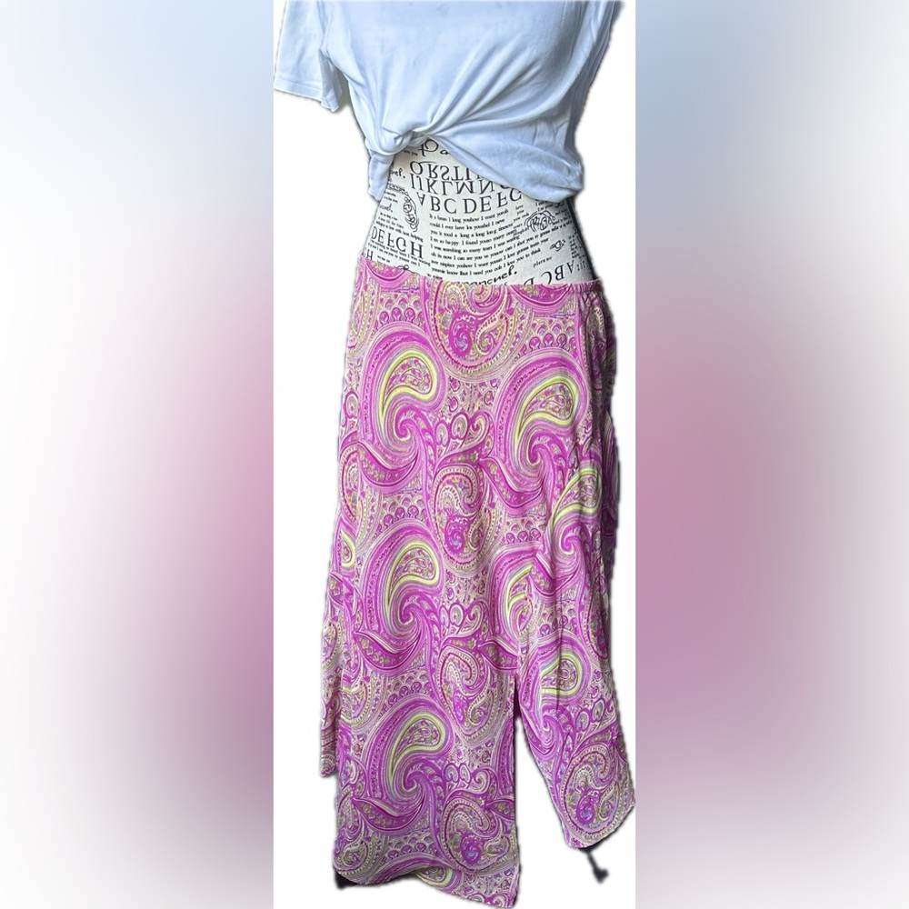 Lane Bryant Retro Y2K Barbie Pink Paisley Asymmetrical Skirt Side Slits  14/16